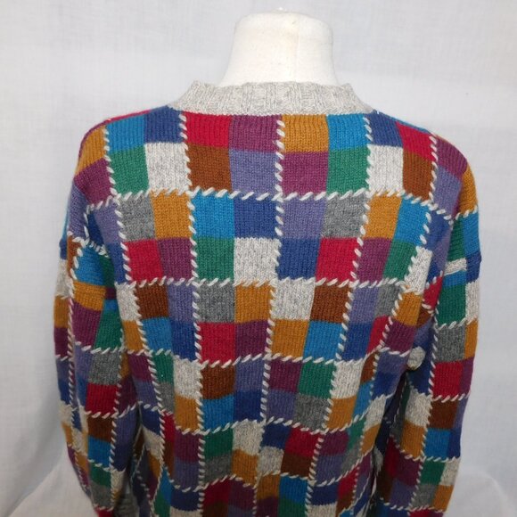 VTG Eddie Bauer Womens L Multicolor Patchwork Patch Stitch Cardigan Sweater Wool - Picture 8 of 11